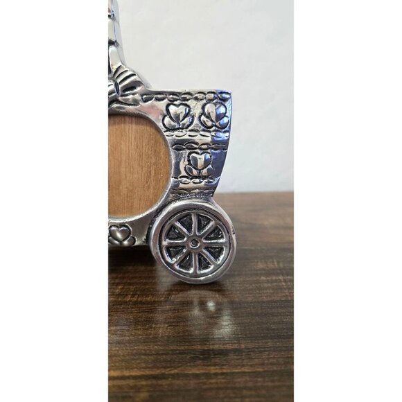Baby Carriage Pewter Picture Frame Holland Boone With Wooden Back & Easel Stand - Picture 3 of 10